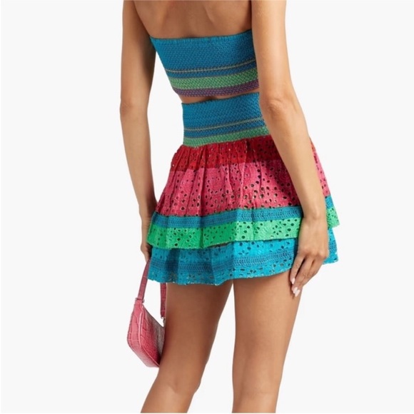 Alice + Olivia Bethie Smocked Tiered Mini Skirt size 14 - Picture 4 of 6